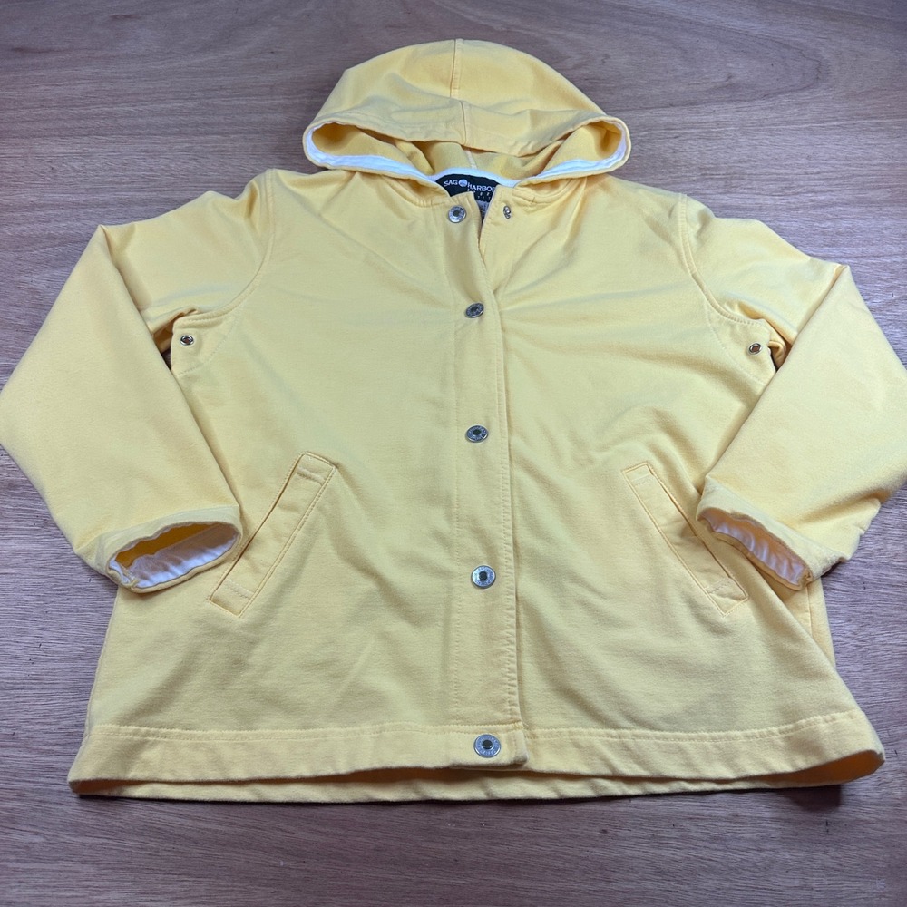 Sag Harbor Sport Petite Yellow Hooded Snap Front Jacket Women's PM Medium